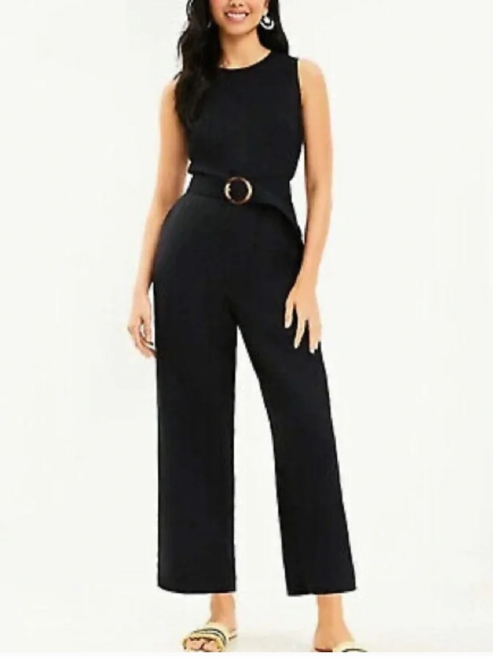 LOFT Black Sleeveless Wide-Leg Jumpsuit with Belted Waist